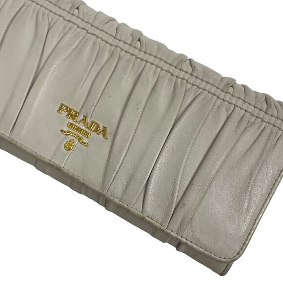 Prada Nappa Leather Gather Long Trifold Wallet Cera Cream Logo - Picture 12 of 13